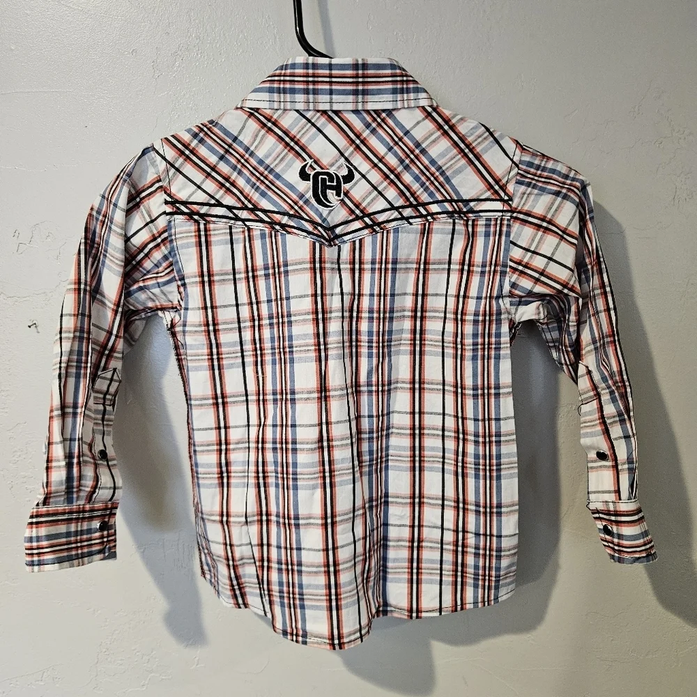 Cowboy Hardware Boys 4T Orange Blue White Plaid Long Sleeve Shirt Western Rodeo
